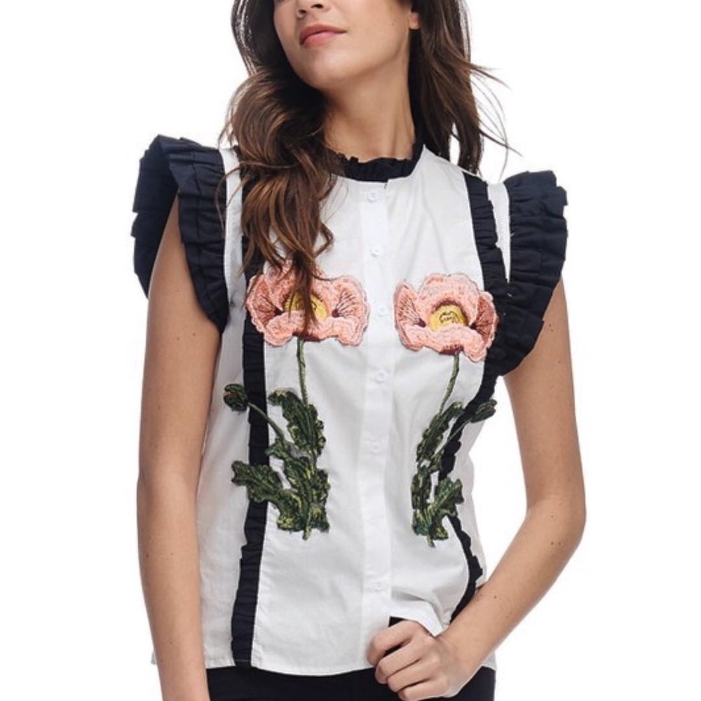 Embroidered top ruffle sleeves